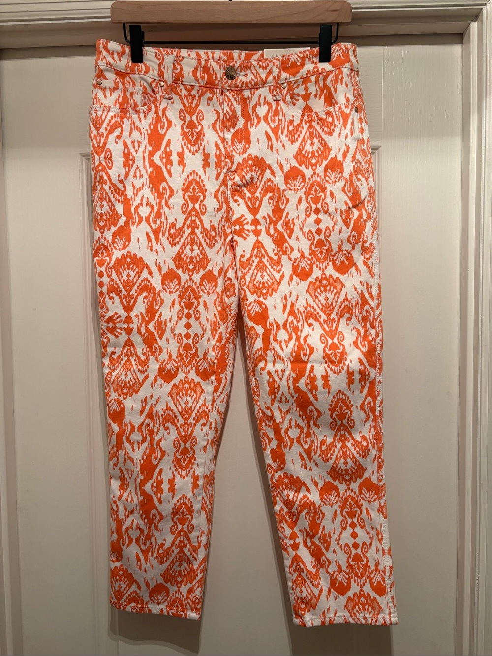 Women’s Chico’s Platinum Crop Grecian Ikat Sunrise Orange Chico’s size 0.5/6 NWT